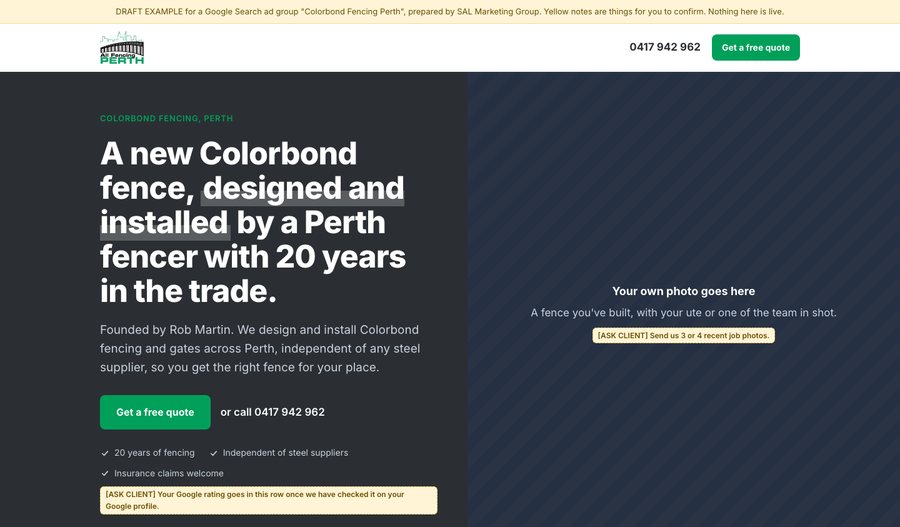 Preview of the Colorbond Fencing Perth landing page
